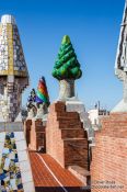 Travel photography:Roof terrace in Palau Güell with sculpted chimneys, Spain
