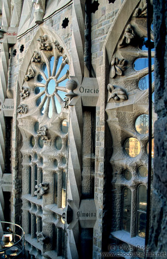 Old facade of the Sagrada Familia Basilica in Barcelona