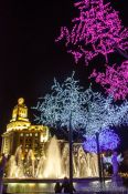 Travel photography:Trees with Christmas decorations at Plaça Catalunya in Barcelona, Spain