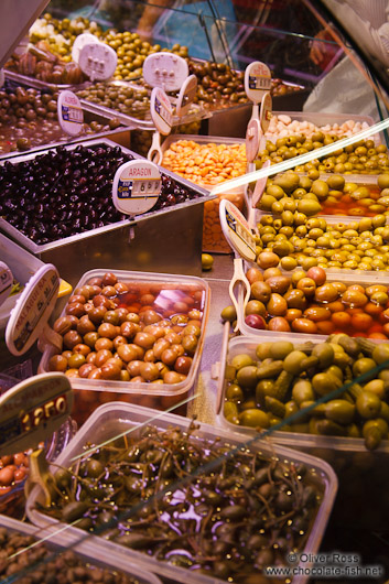 Olives for sale at the Bilbao food market