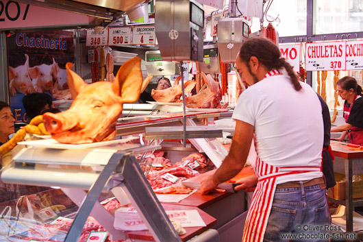 Meat stall at the Bilbao food market