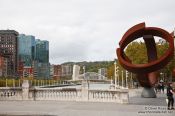 Travel photography:View of the Nervión river in Bilbao with Chillida sculpture, Spain