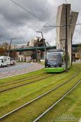 Travel photography:Bilbao tram with the Guggenheim museum in the background, Spain