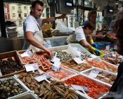 Travel photography:Sea food for sale at the Bilbao food market, Spain