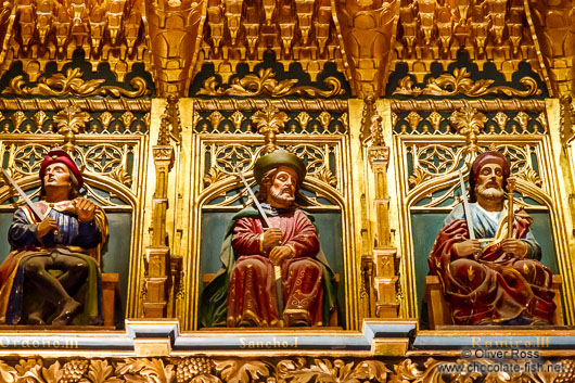 Sculptures of former kings decorate the old meeting room at the Alcazar castle in Segovia
