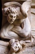 Travel photography:Sculpted capital inside the Convento de las Dueñas in Salamanca, Spain