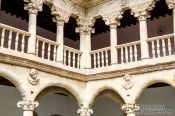 Travel photography:Columns along the interiour courtyard in the Convento de las Dueñas in Salamanca, Spain
