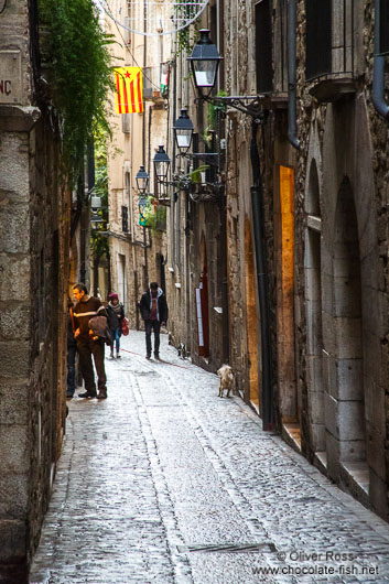 Street in Girona`s historical old town