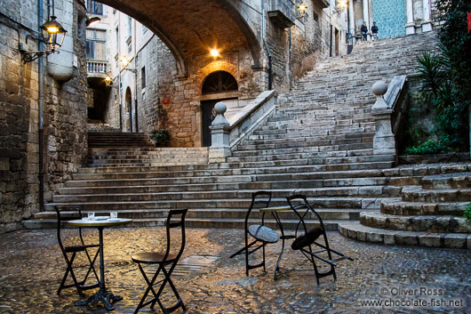 Square in Girona`s histoical old town 