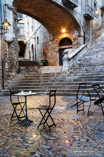 Square in Girona`s historical old town 