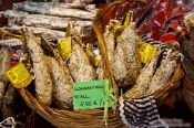 Travel photography:Sausages for sale in a delicatesseen shop in Pals, Spain