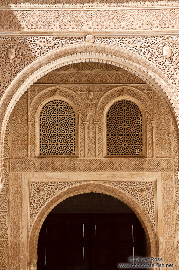 Arabesque facade detail in the Nazrin palace in the Granada Alhambra
