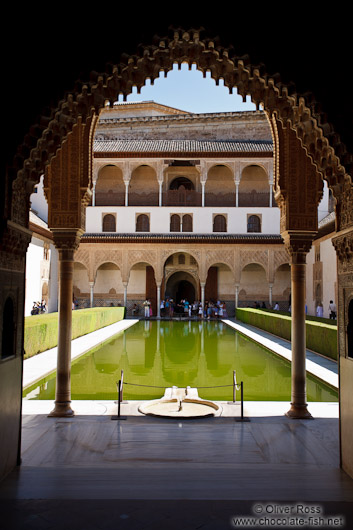 Patio de los Arrayanes (Court of the Myrtles), also called the Patio de la Alberca (Court of the Blessing or Court of the Pond) in the Nazrin palace of the Granada Alhambra
