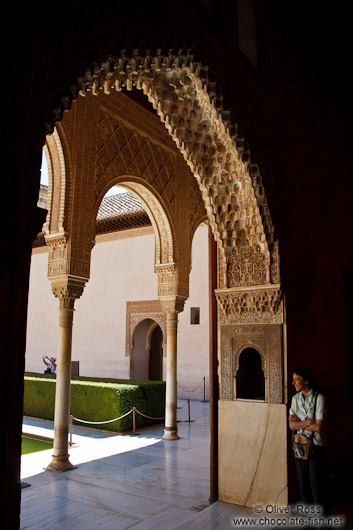 Arches in Patio de los Arrayanes (Court of Myrtles) of the Nazrin palace in Granada`s Alhambra