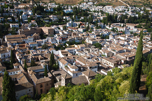 View of Granada`s Albayzin district from the Alhambra Alcazaba fortress