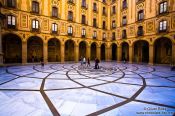 Travel photography:Courtyard outside the main church at Montserrat monastery, Spain