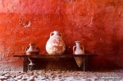 Travel photography:Old clay pots inside the Arabic Baths in Palma, Spain