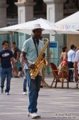 Travel photography:Busker on Plaza Major in Palma, Spain