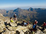 Travel photography:Hikers on their ascent to the Aneto mountain, Spain