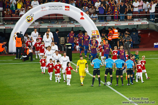 The teams appear before the start of the match