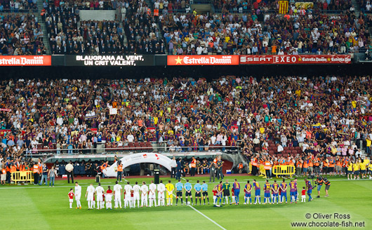 The team line-ups before the start of the match