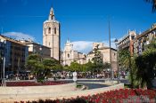 Travel photography:Plaça de la Reina with cathedral in Valencia, Spain