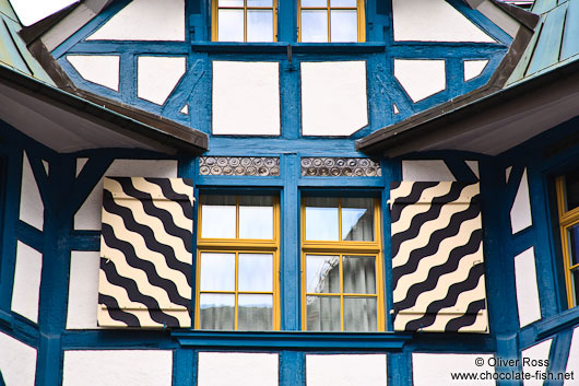 Facade detail of a half-timbered house in Sankt Gallen