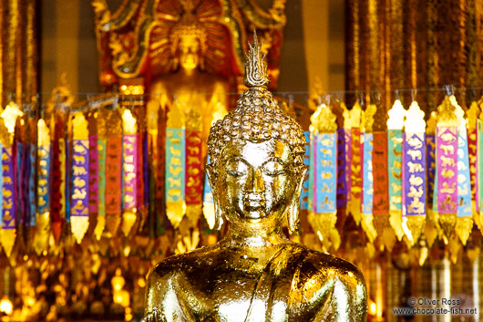 Golden Buddha inside Wat Chedi Luang Worawihan in Chiang Mai