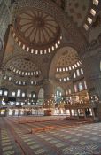 Travel photography:Main prayer room of the Sultanahmet (Blue) Mosque, Turkey