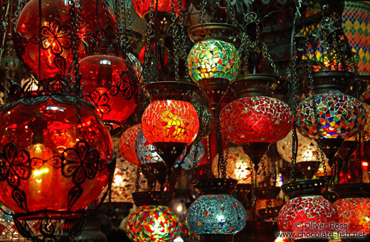 Colourful lights at a shop in the Egyptian (Spice) Basar in Istanbul