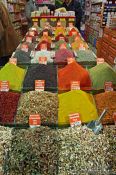 Travel photography:Display of spices and teas at the Egyptian (Spice) Basar in Istanbul, Turkey