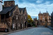 Travel photography:Edinburgh houses with Hollyrood House palace, United Kingdom