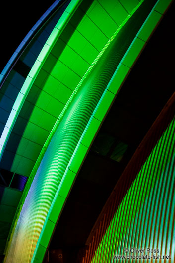 Facade detail of the Glasgow Clyde Auditorium by night