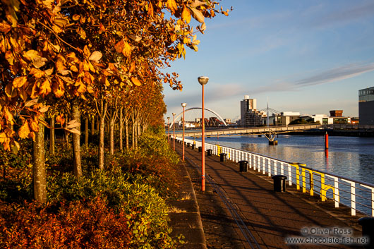Glasgow River Clyde with trees in autumn colour