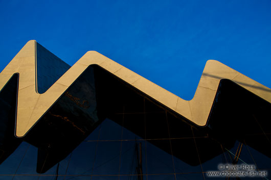 Roof detail of the Glasgow Riverside Museum at sunset