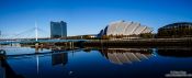 Travel photography:Panoramic image of the River Clyde with the Glasgow Clyde Auditorium, United Kingdom