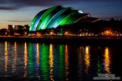 Travel photography:The Glasgow Clyde Auditorium illuminated at night, United Kingdom
