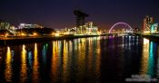 Travel photography:Panorama of the River Clyde by night, United Kingdom