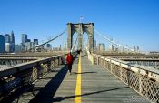 Travel photography:New York Brooklyn Bridge with Lower Manhattan, USA