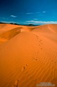 Travel photography:Foot step traces in the giant red sand dunes near Mui Ne , Vietnam