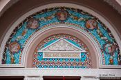 Travel photography:Detail above the entrance portal to the Hoh Chi Minh City Municipal Theatre , Vietnam