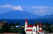 Travel photography:Puerto Varas Church and Volcan Osorno, Chile